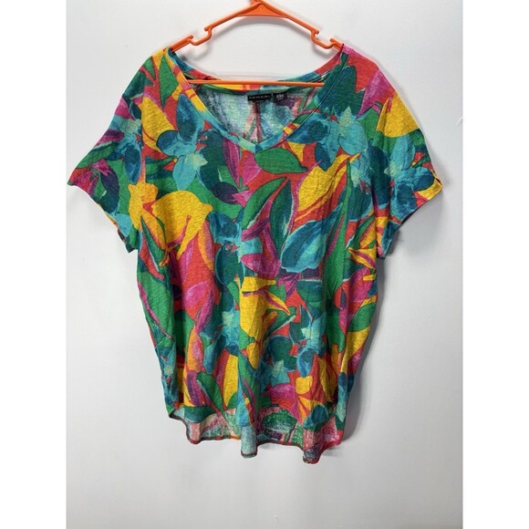 Tahari Women’sShirt/top  Tropical Linen Basic Everyday Resort Vacation Tee Sz 2X - Picture 2 of 12